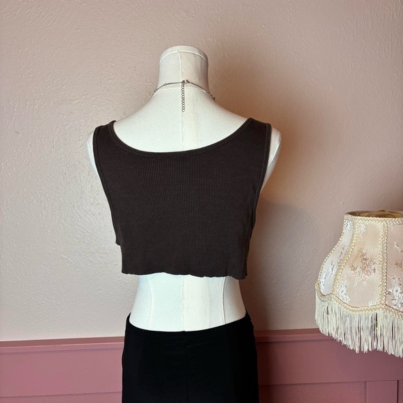 Old Navy chocolate brown cropped lace up top sz large - Picture 4 of 8